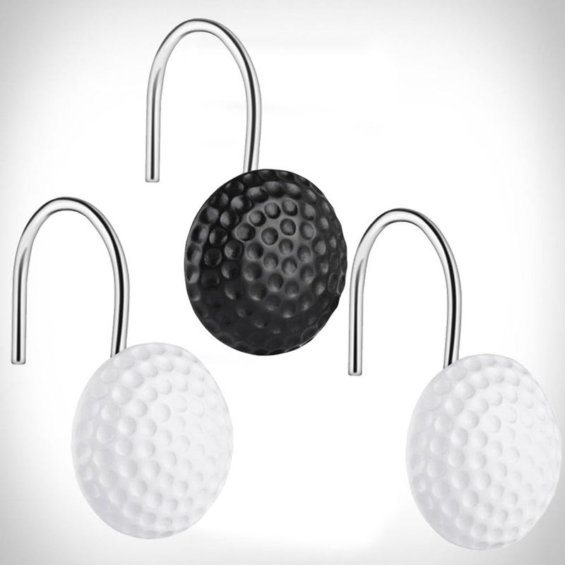 CandyGrid Black White Shower Curtain Hooks Rings Decorative Rust Proof Metal Round Shower Rod Hooks for Curtain Bathroom 12 Sets