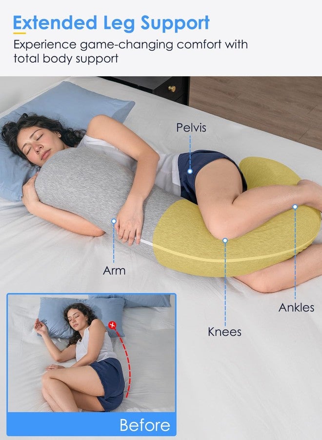 QUEEN ROSE Body Pillow, Full Body Support Pillow for Side Sleepers, Cooling Soft S Shaped Hug Pillow for Adults, Grey - Image 3