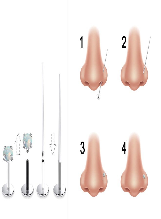 Ftovosyo 18g Nose Rings Studs Titanium Tragus Piercing Jewelry for Women Men Internally Threaded Opal Stud Piercing Jewelry for Conch Helix Lip Medusa Labret Top Size 2mm, Post Length 6mm - Image 4
