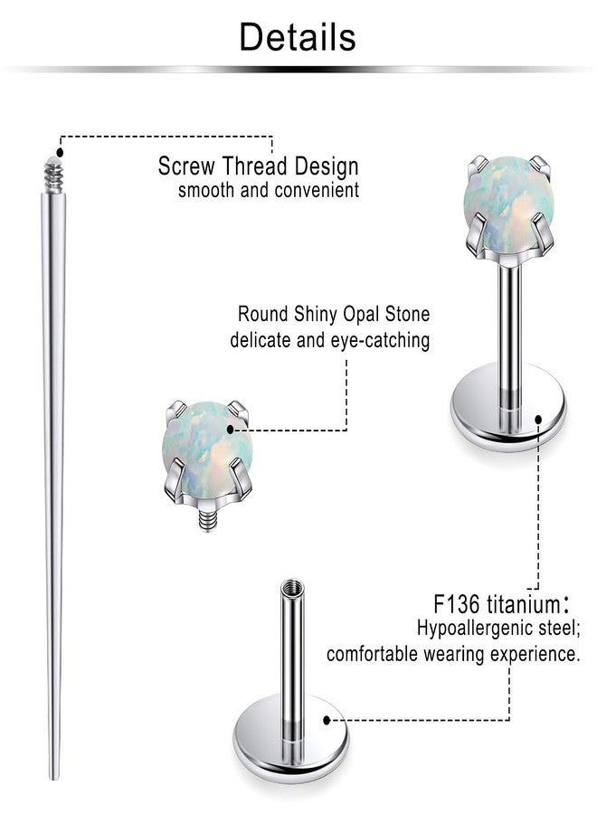 Ftovosyo 18g Nose Rings Studs Titanium Tragus Piercing Jewelry for Women Men Internally Threaded Opal Stud Piercing Jewelry for Conch Helix Lip Medusa Labret Top Size 2mm, Post Length 6mm - Image 3