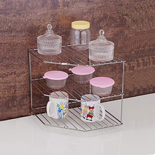 CR18 COLLECTION Stainless Steel Multipurpose Kitchen Corner Shelf Rack Stand/Chakla Belan Storage. - Image 4