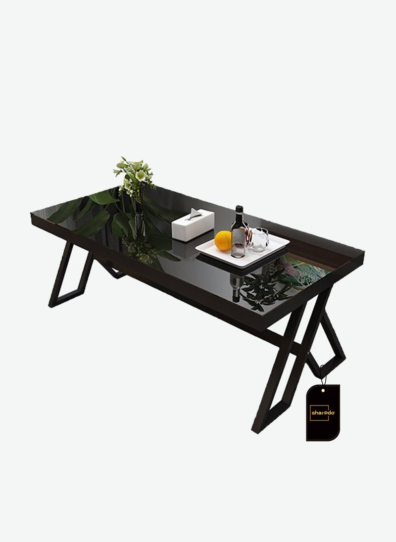Sharpdo Simple Tempered Glass Coffee Table Black Tea Table 60*120*46CM - Image 1
