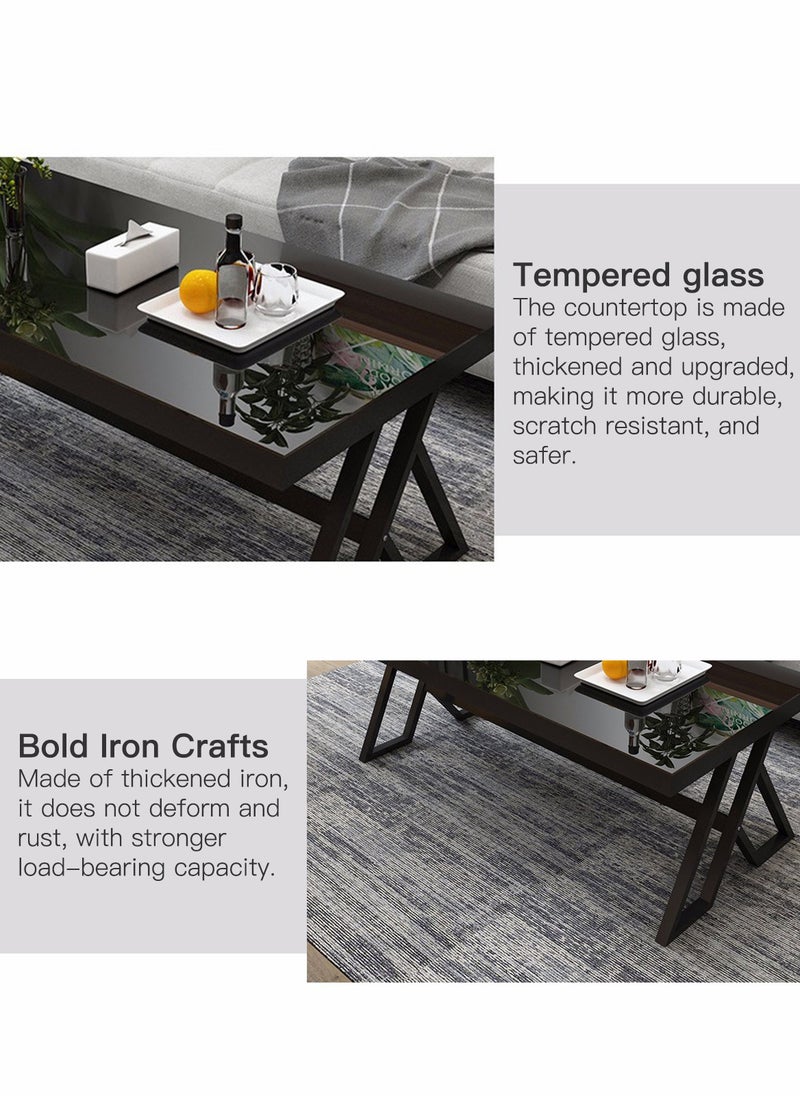 Sharpdo Simple Tempered Glass Coffee Table Black Tea Table 60*120*46CM - Image 4