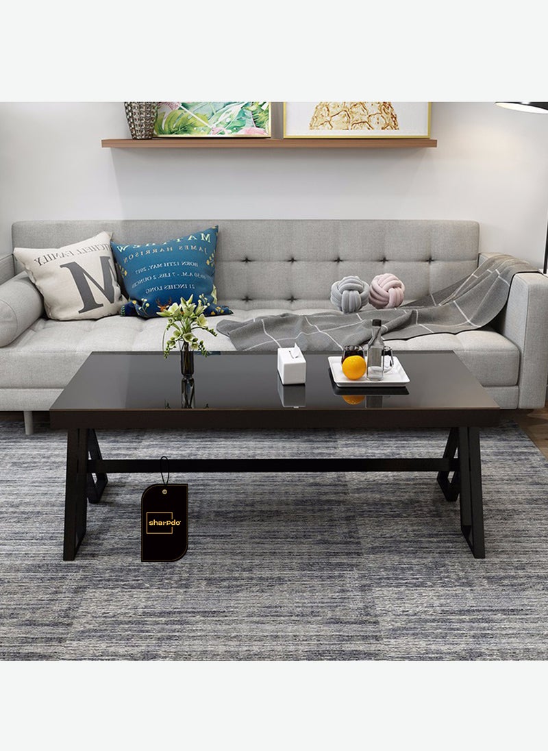 Sharpdo Simple Tempered Glass Coffee Table Black Tea Table 60*120*46CM - Image 3