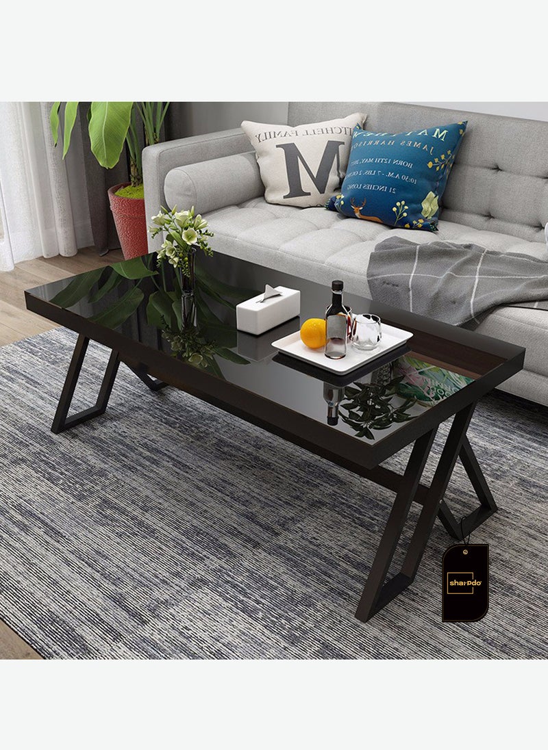 Sharpdo Simple Tempered Glass Coffee Table Black Tea Table 60*120*46CM - Image 2