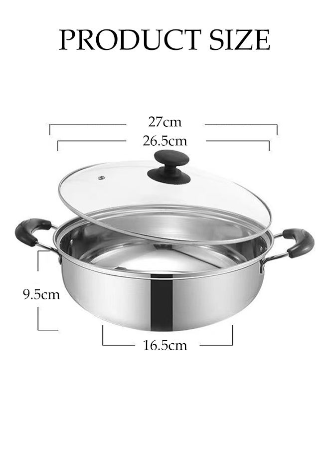 DUNISO Soup Pot with Glass Lid and Double Heat-proof Handle，Small Stainless Steel Small Pot for Cooking，Easy Clean & Rust Free，28 cm Diameter - Image 2