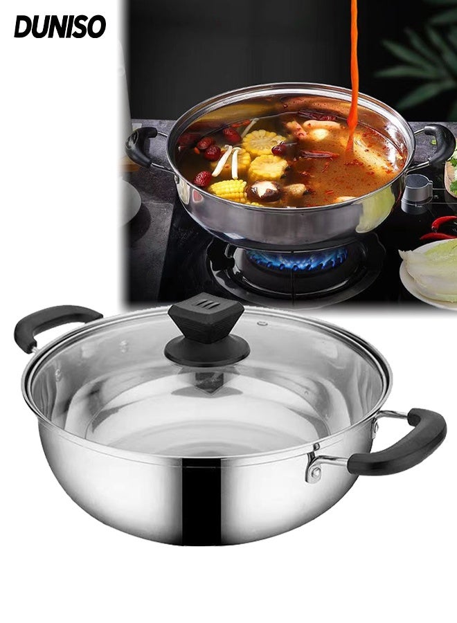 DUNISO Soup Pot with Glass Lid and Double Heat-proof Handle，Small Stainless Steel Small Pot for Cooking，Easy Clean & Rust Free，28 cm Diameter - Image 1