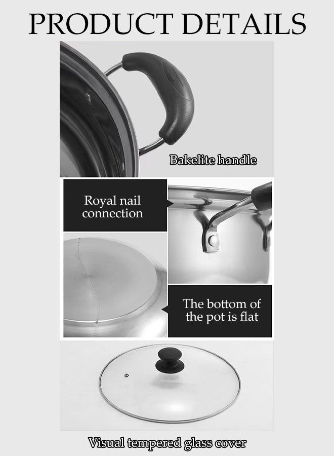 DUNISO Soup Pot with Glass Lid and Double Heat-proof Handle，Small Stainless Steel Small Pot for Cooking，Easy Clean & Rust Free，28 cm Diameter - Image 3