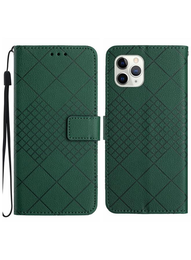 زبون جراب هاتف iPhone 11 Pro مصنوع من الجلد بتصميم شبكي معيني - Image 1