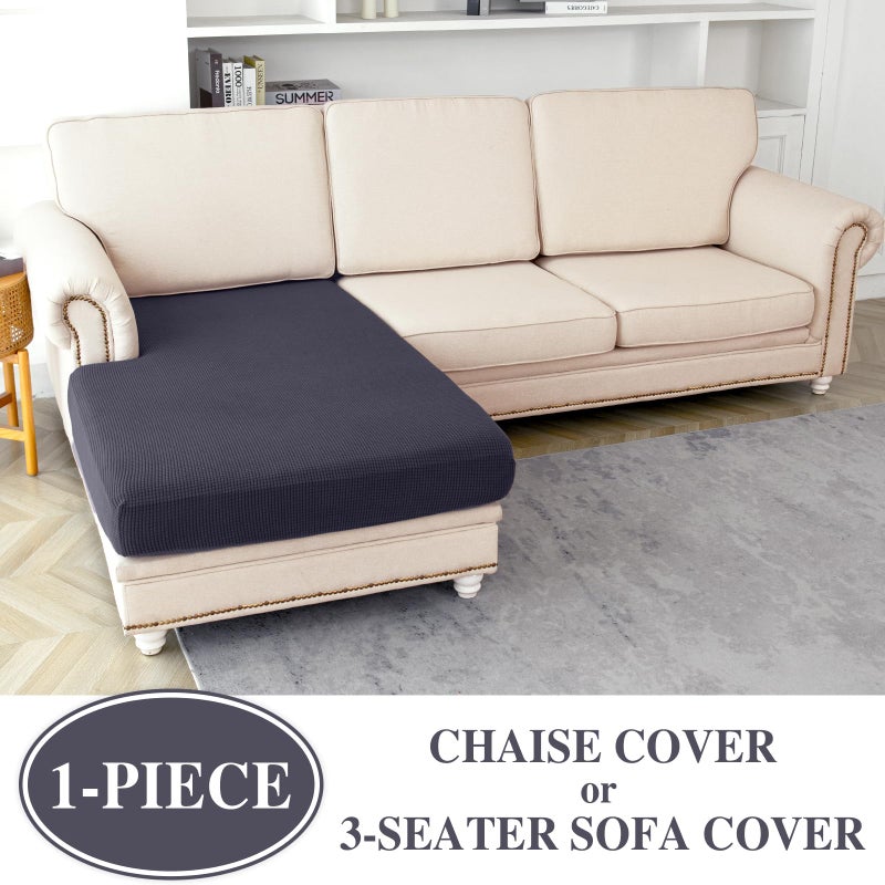LA MEACK Chaise Couch Cushion Cover Washable Separate Seat Stretch Sectional Sofa Slipcover (1 Piece for Chaise or Sofa 3-Seater, Dark Grey) - Image 2