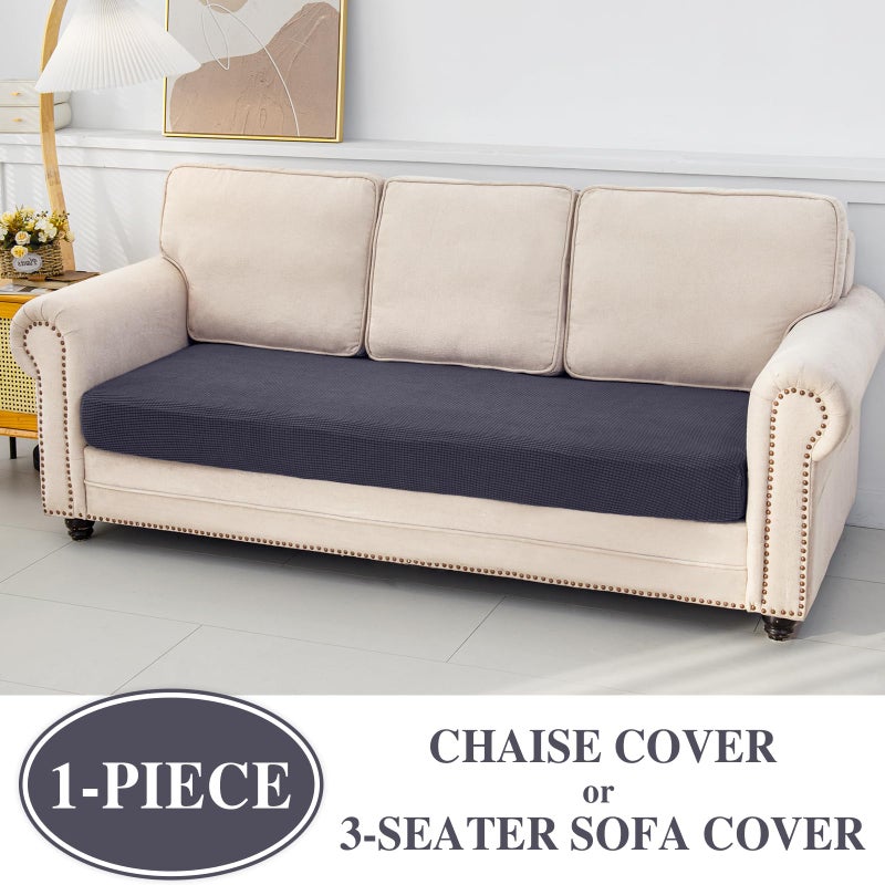 LA MEACK Chaise Couch Cushion Cover Washable Separate Seat Stretch Sectional Sofa Slipcover (1 Piece for Chaise or Sofa 3-Seater, Dark Grey) - Image 3