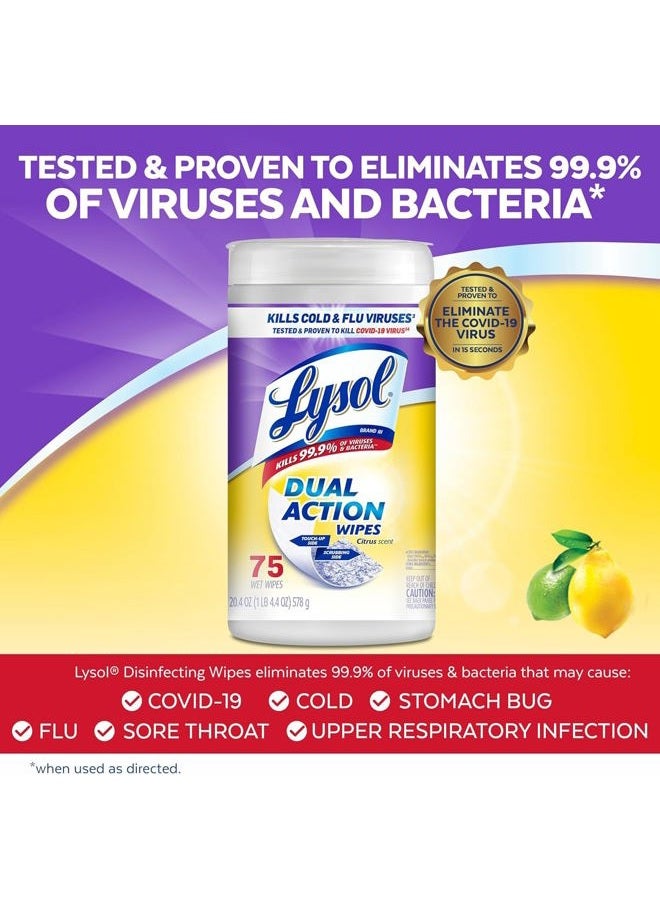Lysol Dual Action Disinfectant Wipes, Multi-Surface Antibacterial Scrubbing Wipes, For Disinfecting and Cleaning, Citrus Scent, 75ct (Pack of 4), Packaging May Vary - Image 4