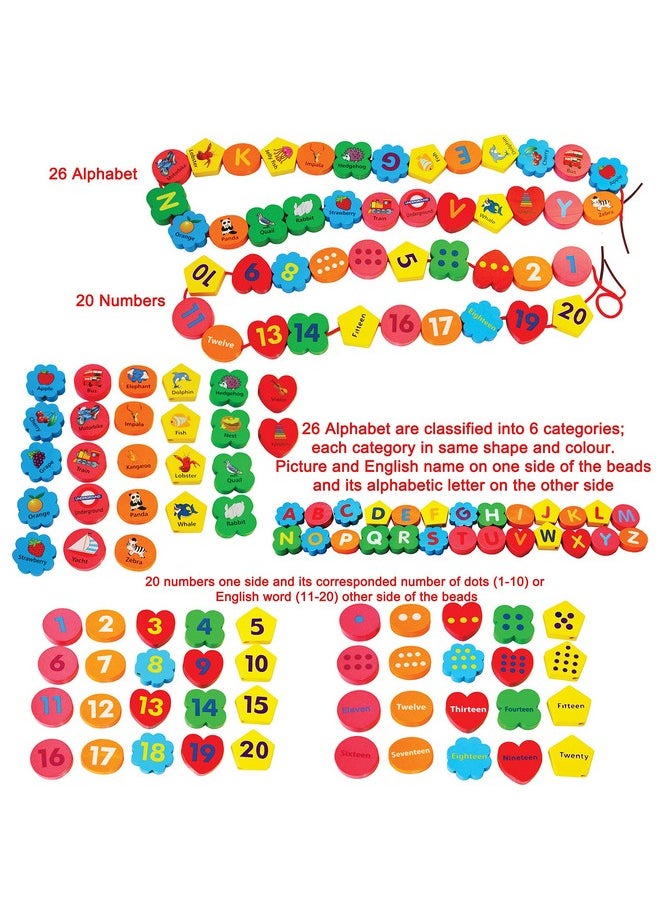 Toys of Wood Oxford Towo Wooden Alphabet Number Blocks - Letters Abc Threading Beads Sorting Toy 46 Pieces - Lacing Puzzle- Educational Color Matching Toys For 3 Years Old Fine Motor Stem Montessori Learning  - Image 2