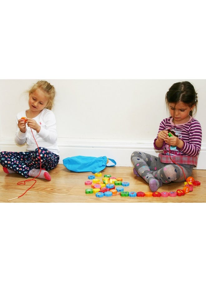 Toys of Wood Oxford Towo Wooden Alphabet Number Blocks - Letters Abc Threading Beads Sorting Toy 46 Pieces - Lacing Puzzle- Educational Color Matching Toys For 3 Years Old Fine Motor Stem Montessori Learning  - Image 5