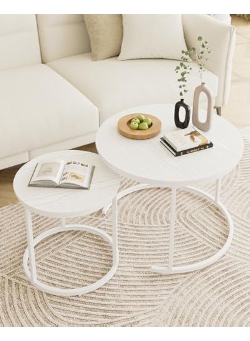 Apexll Modern Nesting Coffee Table Set – 2 Round Side Tables with Sturdy Metal Frame for Living Room, Bedroom, or Apartment - Image 2