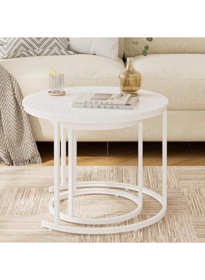 Apexll Modern Nesting Coffee Table Set – 2 Round Side Tables with Sturdy Metal Frame for Living Room, Bedroom, or Apartment - Image 5