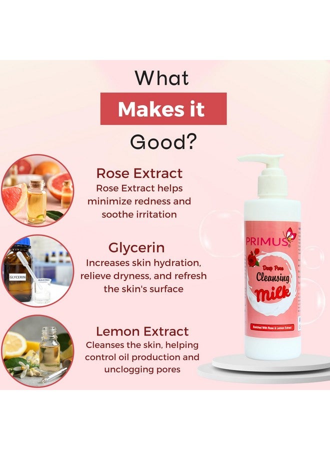 PRIMUS حليب تنظيف بريموس روز مع مستخلصات الورد والليمون | نظيف للغاية ومنعش | حليب تنظيف لإزالة مكياج الوجه | 250 مل - Image 2