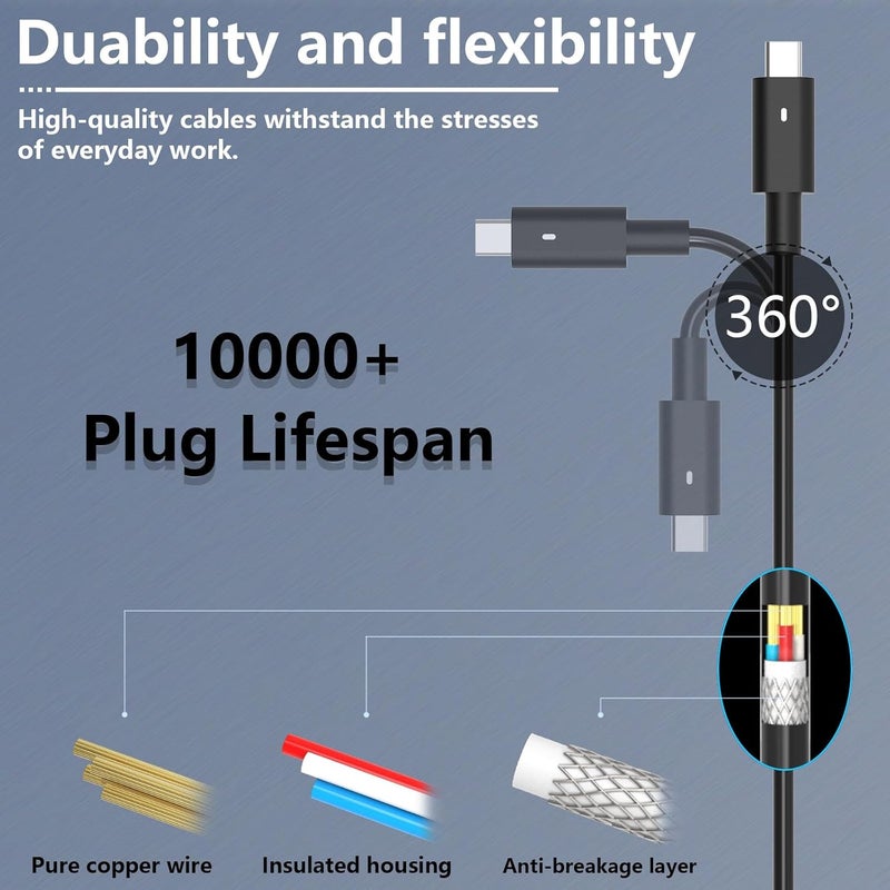 شاحن كمبيوتر محمول من نوع C USB C بقدرة 65 واط متوافق مع Dell Latitude 5420 5520 5410 5530 5330 7370 7320 7420 2-in-1 7520 وChromebook 3380 3100 5190 XPS 13 12 9350 9360 9365 9380 Venue 5855، محول طاقة تيار متردد - Image 5