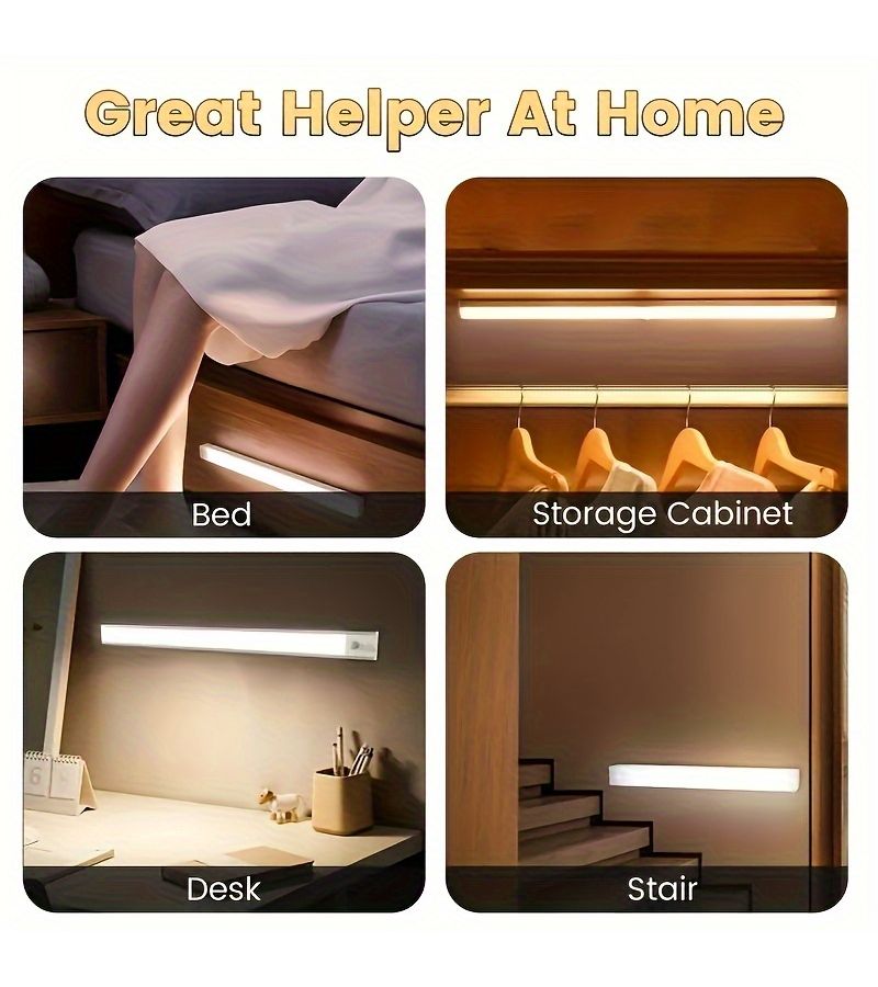 6 Pcs 50cm 19.69in White Rechargeable Motion Sensor Lights LED Cabinet Lighting Magnetic Mount USB Night Lights For Wardrobes Bedrooms Hallways Stairwells Kitchen - Image 4