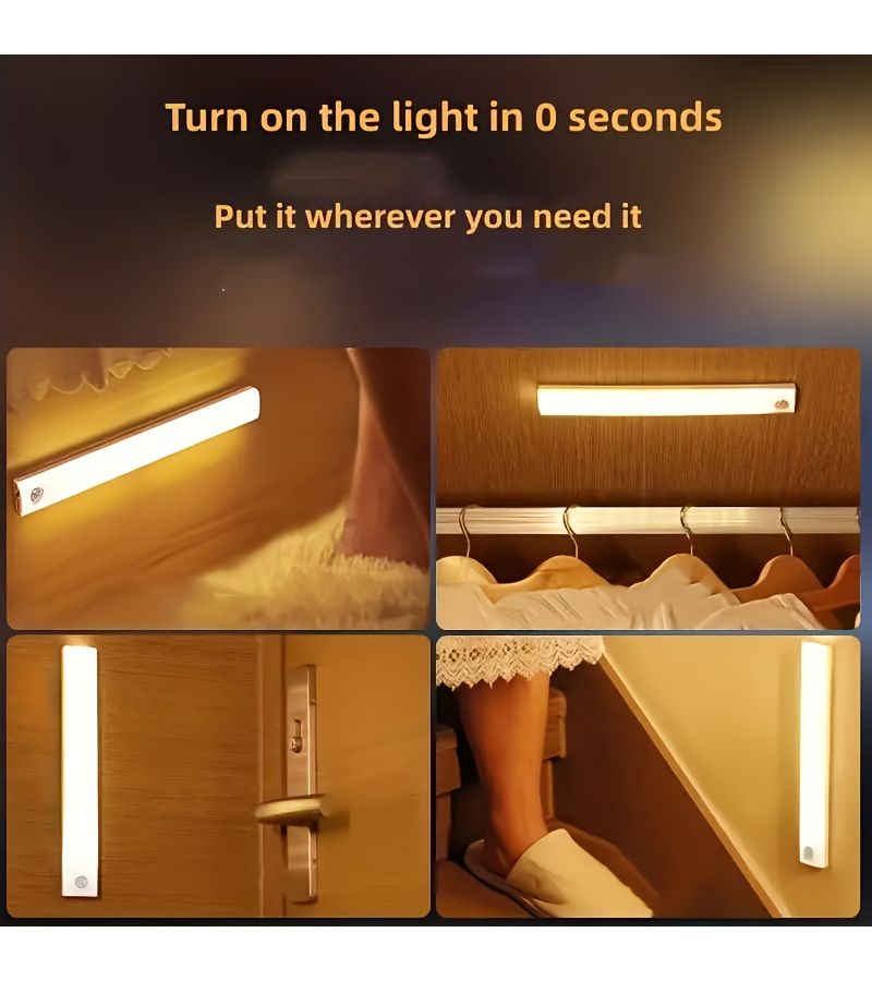 6 Pcs 50cm 19.69in White Rechargeable Motion Sensor Lights LED Cabinet Lighting Magnetic Mount USB Night Lights For Wardrobes Bedrooms Hallways Stairwells Kitchen - Image 2