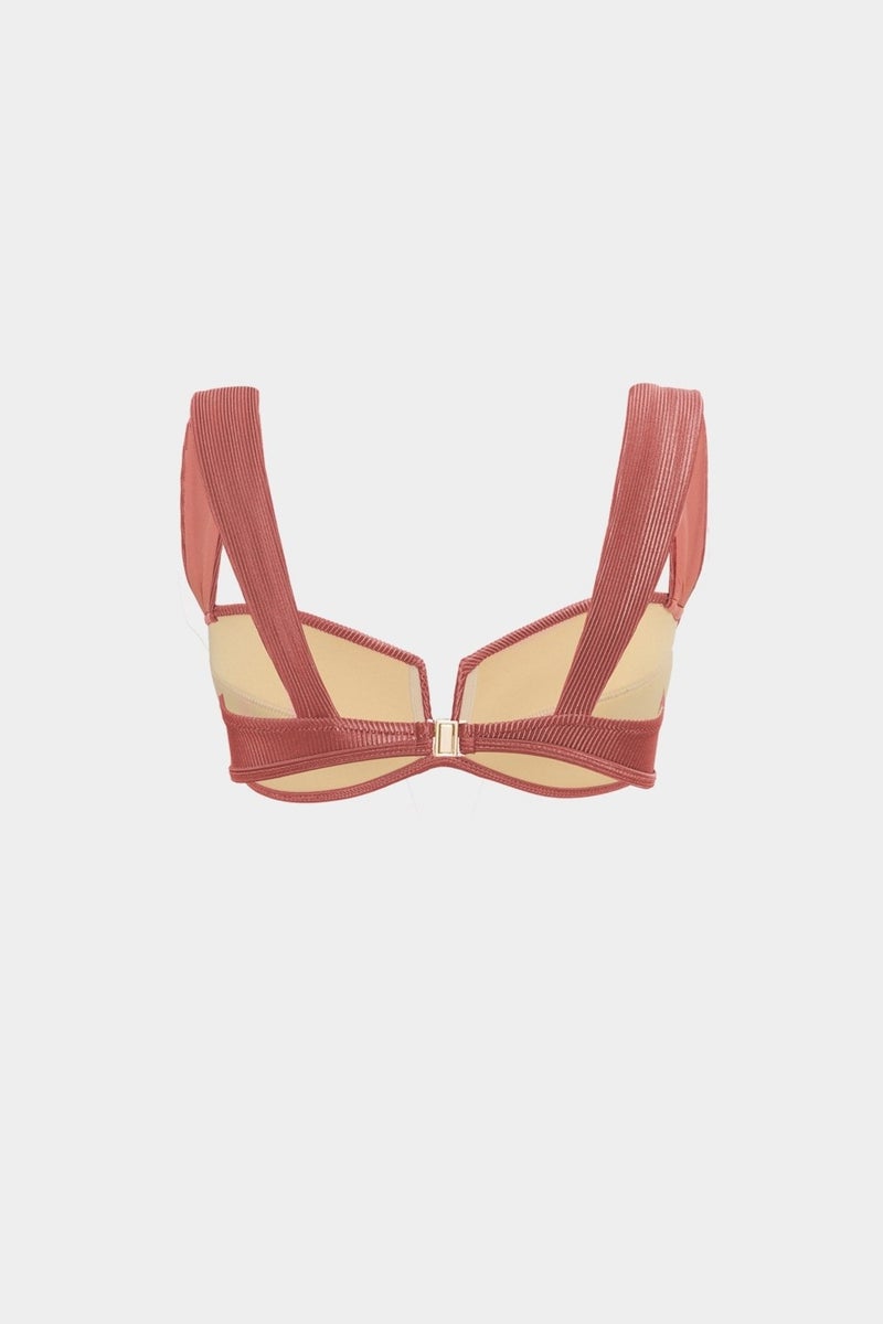 Açelya Okcu Acelya Okcu Premium Textured Piping Detailed Rhea Fit Women's Bikini Top  - Image 2