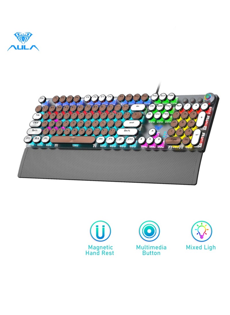 AULA Mechanical Gaming Keyboard NKRO with Wrist Rest RGB Backlit Volume/Lighting Control Knob Fully Programmable 108-Keys Anti-Ghosting Wired Computer Keyboards for Office/Games, Red Switch  - Image 1