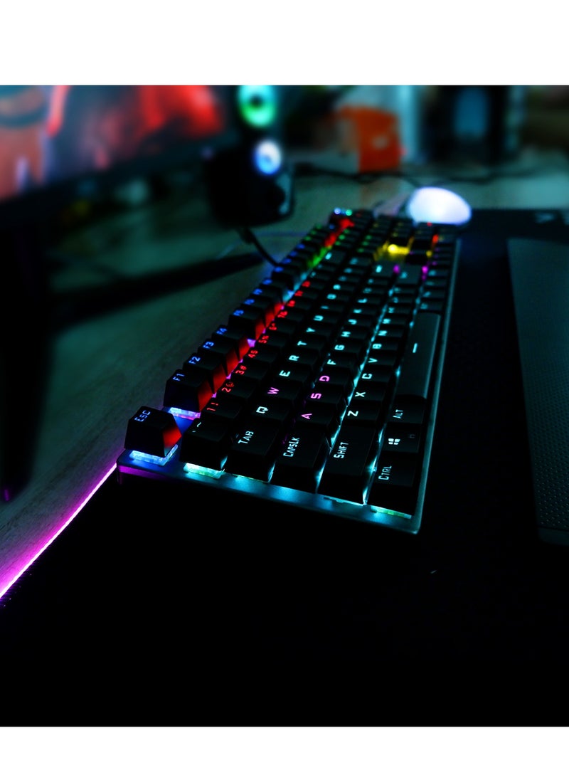 Mechanical Gaming Keyboard NKRO with Wrist Rest RGB Backlit Volume/Lighting Control Knob Fully Programmable 108-Keys Anti-Ghosting Wired Computer Keyboards for Office/Games, Red Switch
