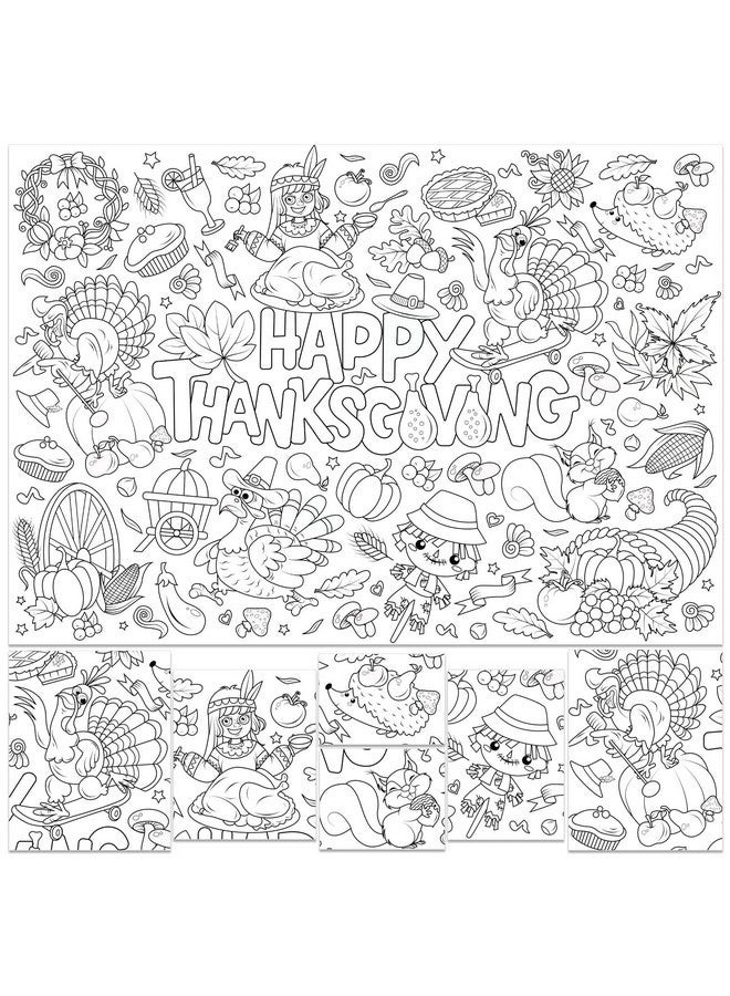 HOWAF Happy Thanksgiving Coloring Poster with 24 pcs (12 Colors) Paint Pens, Fall Harvest Themed Jumbo Paper Coloring Banner or Tablecloth with Turkey Pumkin Design for Kids Classroom Home Party Supplies - Image 3