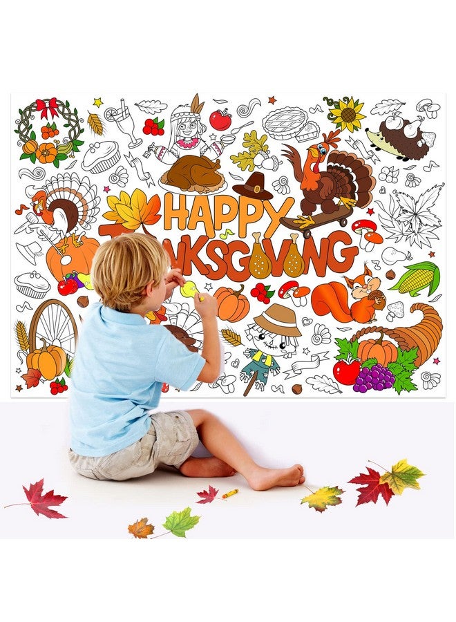 HOWAF Happy Thanksgiving Coloring Poster with 24 pcs (12 Colors) Paint Pens, Fall Harvest Themed Jumbo Paper Coloring Banner or Tablecloth with Turkey Pumkin Design for Kids Classroom Home Party Supplies - Image 5