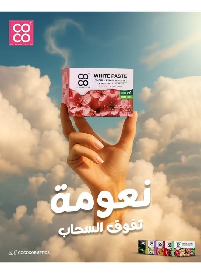 كوكو واكس – معجون إزالة الشعر الأبيض 100 جم – طبيعي 100% وقوي للمناطق الحساسة والوجه (زهور الكرز) - Image 2