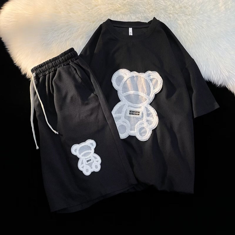 Generic Mens Casual Summer Bear Print Sport Suit White  - Image 2