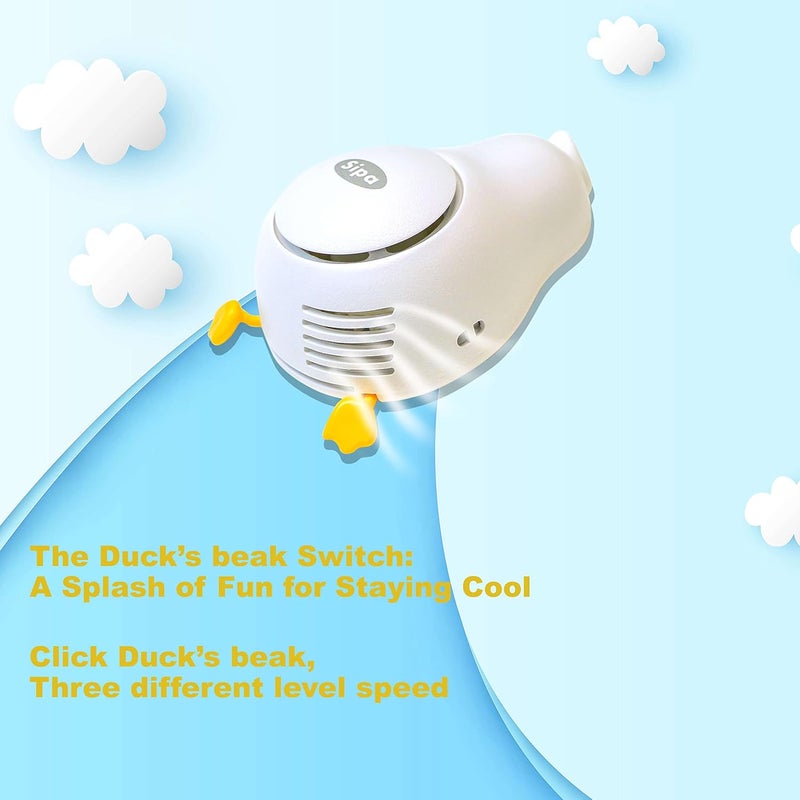 SIPA Cute Mini Duck Fan Design Portable Fan Hanging Neck Fan Hands free Fan USB Rechargeable 3Speed Safe Bladeless Design Neck Hang Good for Indoor Outdoor - Image 3