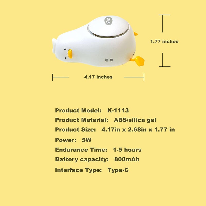 SIPA Cute Mini Duck Fan Design Portable Fan Hanging Neck Fan Hands free Fan USB Rechargeable 3Speed Safe Bladeless Design Neck Hang Good for Indoor Outdoor - Image 5