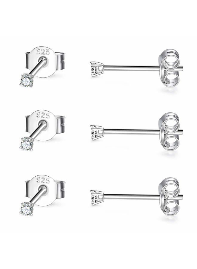 EPIRORA Sterling Silver Stud Earrings for Women Girls- 3 Pairs of 2mm Tiny Ball Stud Earrings Round CZ Cubic Zirconia Earrings Pearl Earrings Set Cartilage Small Tragus Earrings Nose Lip Rings, Metal, - Image 1