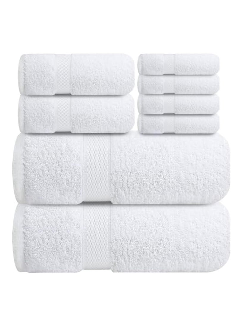 Arabest Luxury 100% Cotton Towel Set – 8 Piece Bathroom Towel Set (2 Bath Towels, 2 Hand Towels, 4 Washcloths) – Soft & Absorbent Towels for Bathroom (Brilliant White) - Image 1