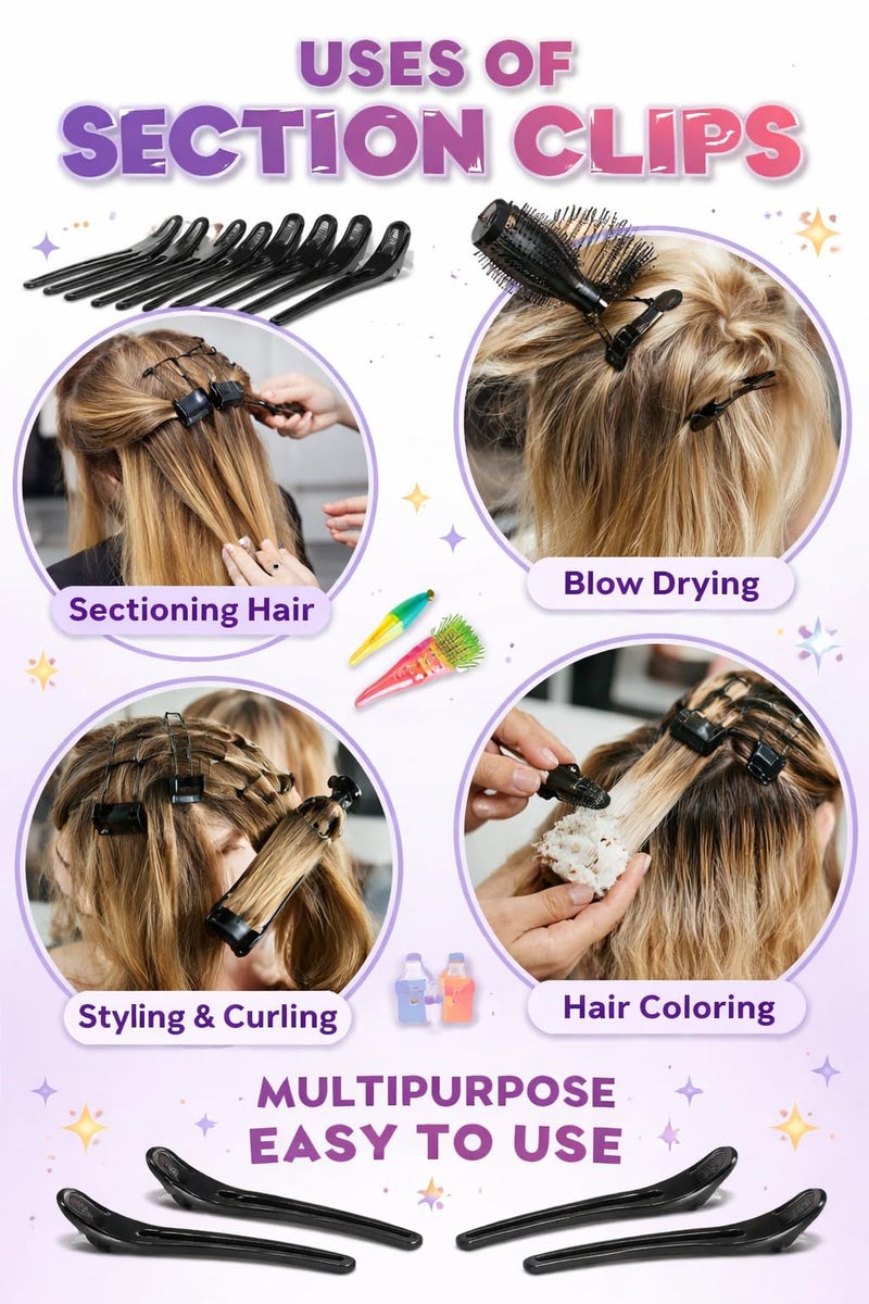 STYLAZO Professional Salon Hair Styling, Hairdressing Salon Hair Styling For Women, Parlor Use Hair Sectioning Clips -Set of 12 Pieces (Black Section Clips 12 Pcs) - Image 5