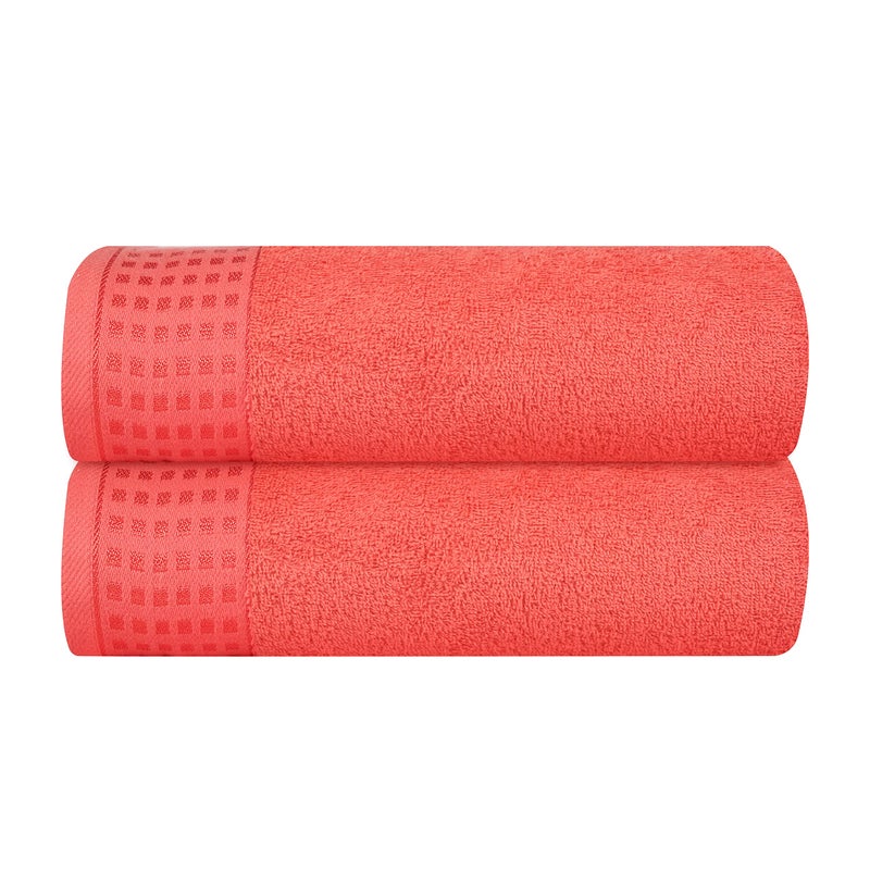 GLAMBURG 100% Cotton 2 Pack Oversized Bath Towel Set 28x55 Inches  Ultra Soft Highly Absorbant Compact Quickdry & Lightweight Large Bath Towels  Ideal for Gym Travel Camp Pool - Coral Orange - Image 1