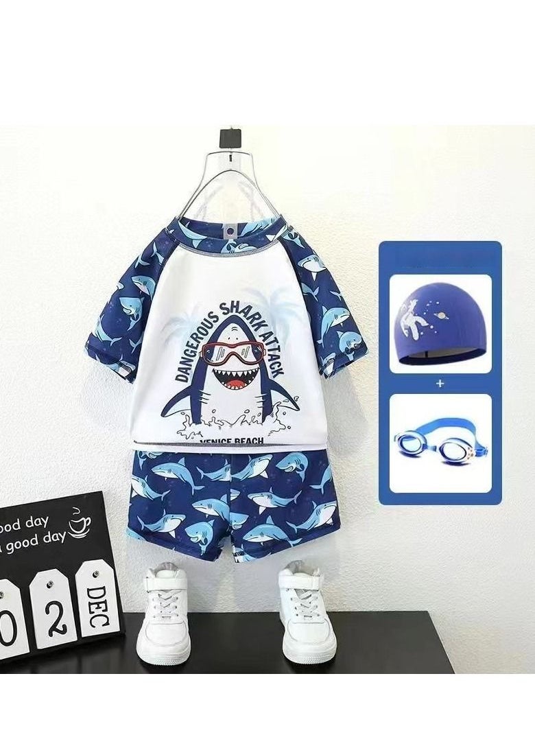 2023 Children's Sunscreen Quick-Drying Swimsuit Swimming Training Hot Spring Suit Professional Five-Point Boy Short-Sleeved Split Suit  - Image 1