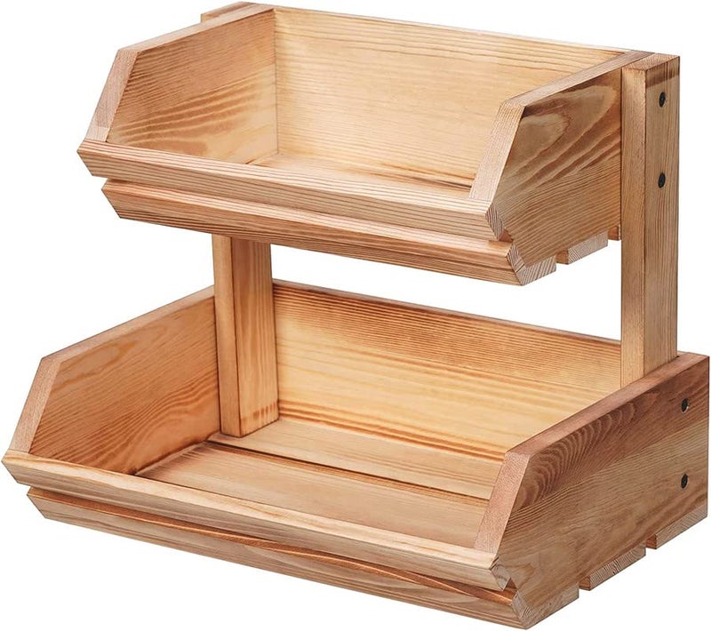 VAALZEE 2 Tier Farmhouse Fruit Basket Fruit Bowl for Kitchen Counter Bread Vegetable Storage for Potatoes and Onions Snack Display Rack Fruit Holder for Kitchen Countertop - Image 1