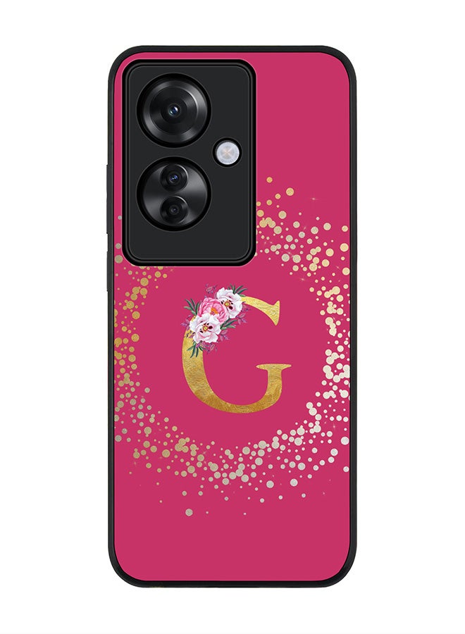 Stylizedd Rugged Black edge case for Oppo Reno11 F / Oppo F25 Pro 5G,Slim fit Cover Custom Monogram Initial Letter Floral Pattern Alphabet - G (Deep Pink Rose) - Image 1