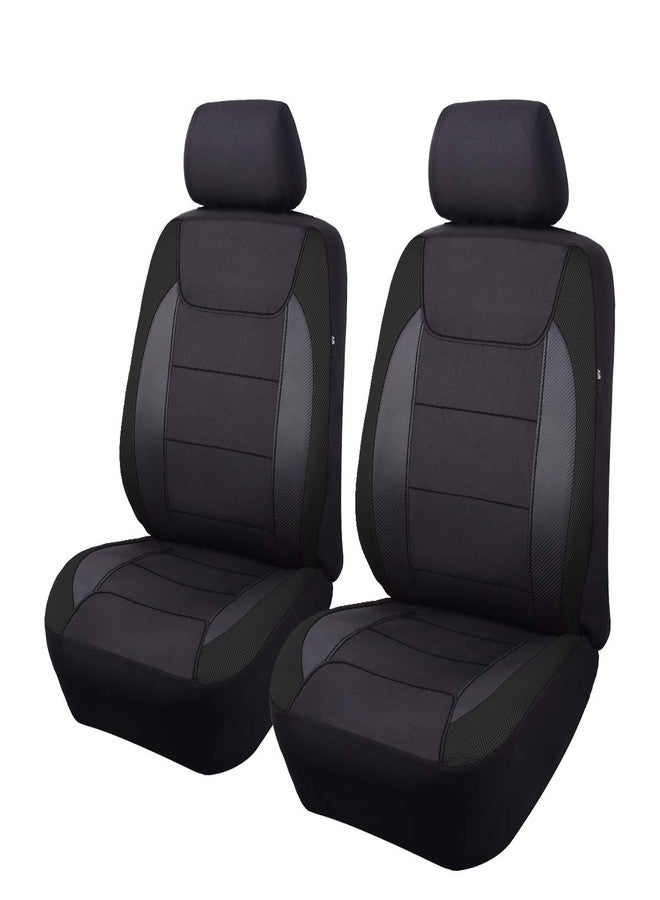 Flying Banner car seat Covers Quality Carbon Fiber Air Mesh Fabric Sport Low High Back Bucket Back Pocket Arm Rest (2 Fronts - Low Bucket, Black) - Image 1