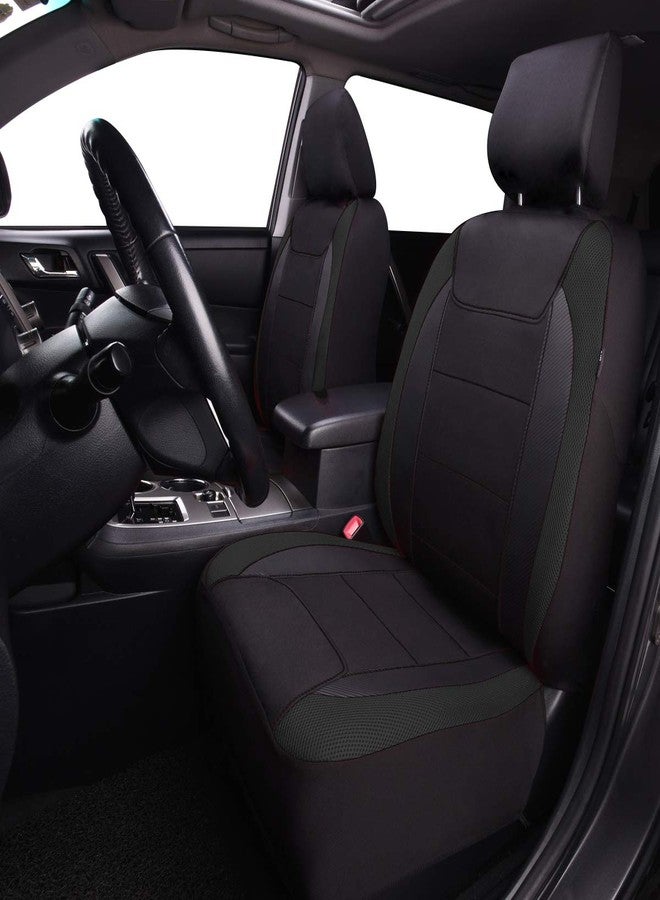 Flying Banner car seat Covers Quality Carbon Fiber Air Mesh Fabric Sport Low High Back Bucket Back Pocket Arm Rest (2 Fronts - Low Bucket, Black) - Image 4