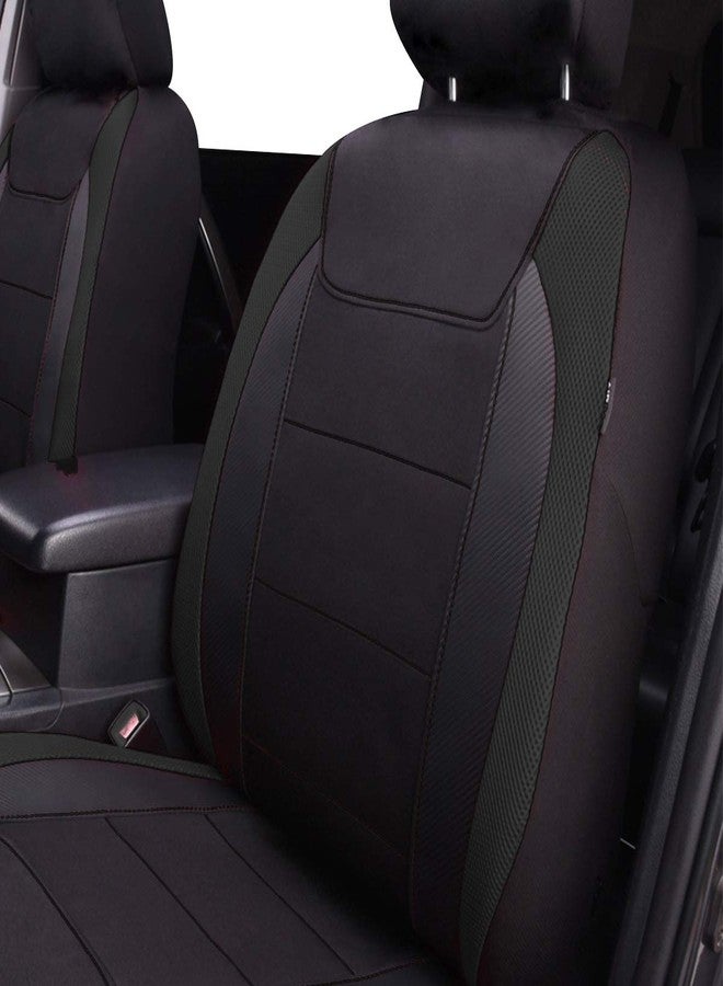 Flying Banner car seat Covers Quality Carbon Fiber Air Mesh Fabric Sport Low High Back Bucket Back Pocket Arm Rest (2 Fronts - Low Bucket, Black) - Image 5