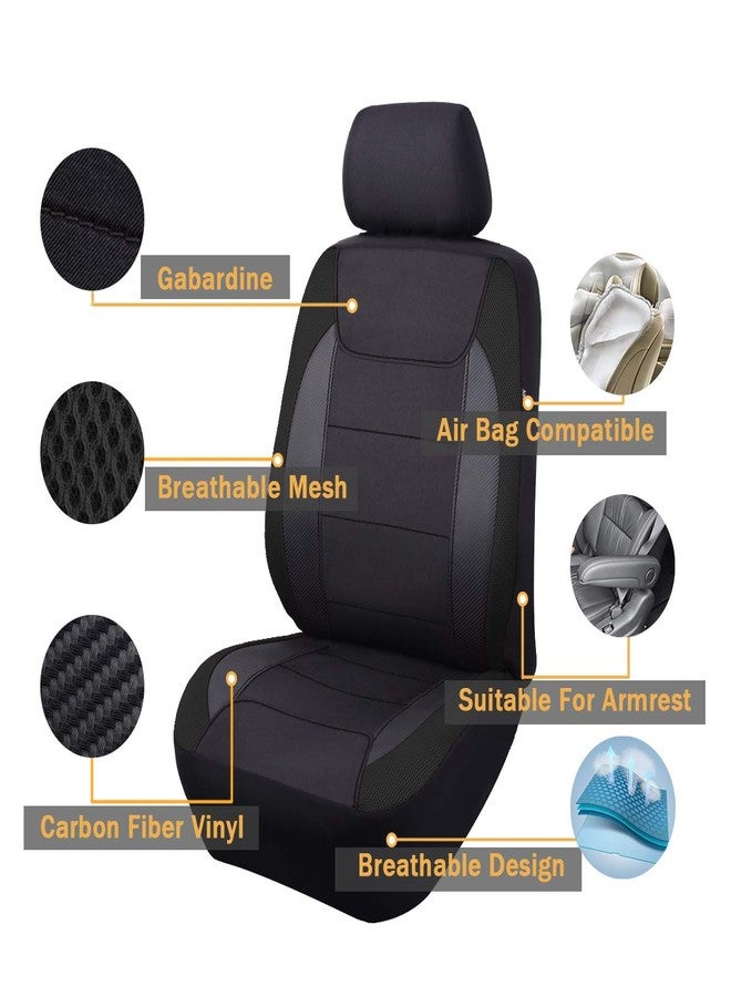 Flying Banner car seat Covers Quality Carbon Fiber Air Mesh Fabric Sport Low High Back Bucket Back Pocket Arm Rest (2 Fronts - Low Bucket, Black) - Image 2