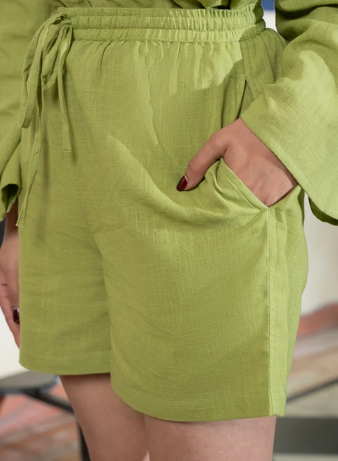 sanskrutihomes Sanskrutihomes Solid V Neck Pure Cotton Shirt and Shorts Set