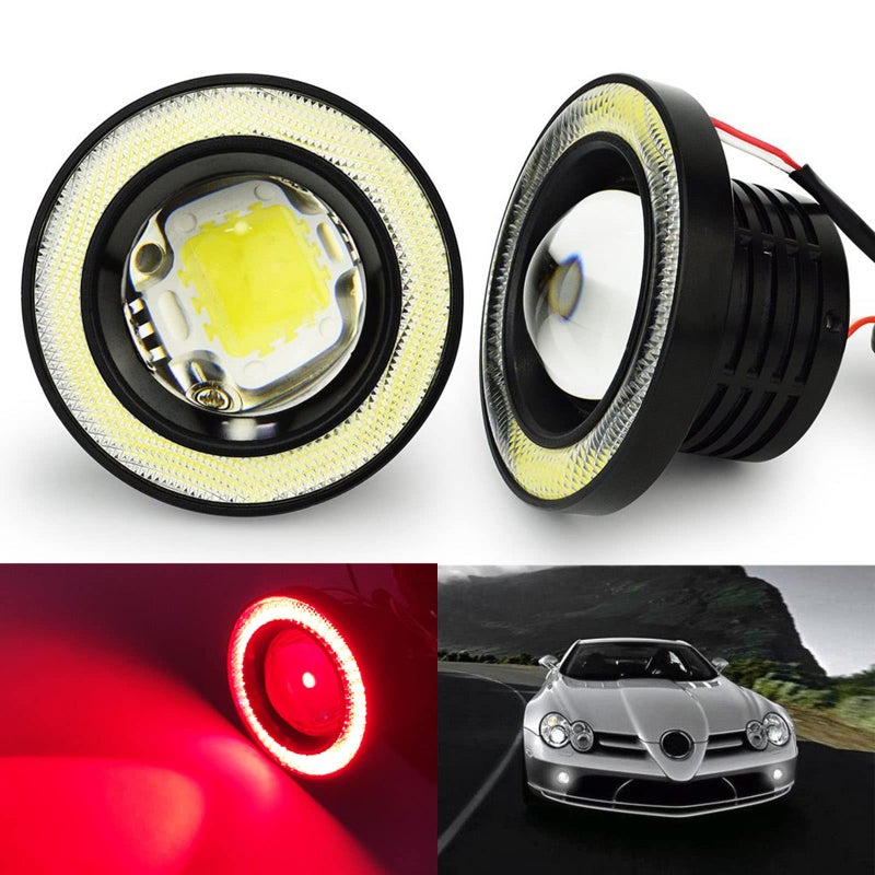 SOCALLED Lighting Red 35 Round COB LED Fog Light Bulbs Angel Eye Projector Lamp High Power Bright DRL Halo Ring Pack of 2