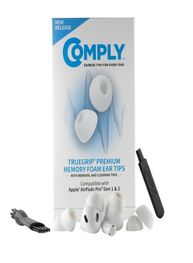 Comply Foam TrueGrip Premium Memory Foam Ear Tips for Apple AirPods Pro 1st and 2nd Gen, S M L, White, 3 Pairs, Enhanced Comfort, Secure Fit, Superior Noise Isolation, with Removal and Cleaning Tool - Image 1