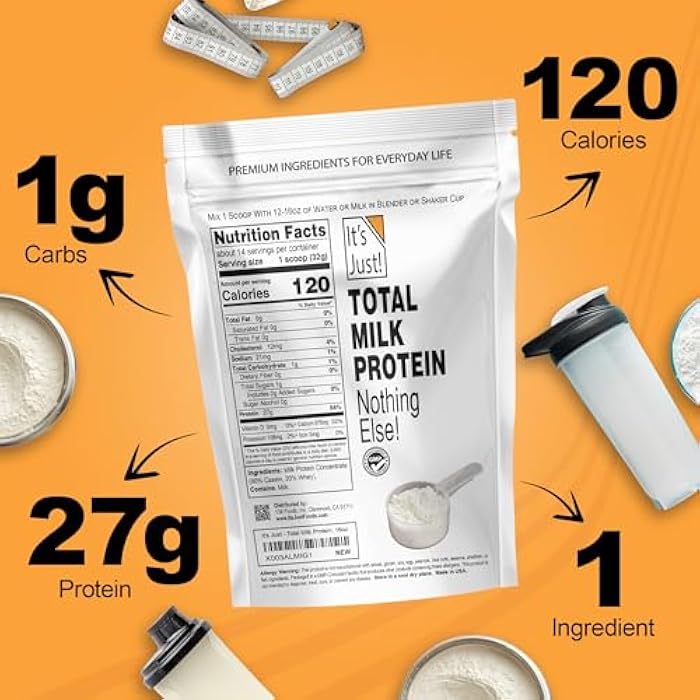 It's Just! - Total Milk Protein Concentrate Powder, Naturally 80% Casein / 20% Whey, rBSH/RBST Hormone Free, No Added Sugar, MPC-85 (1 Pound, Unflavored) - Image 5