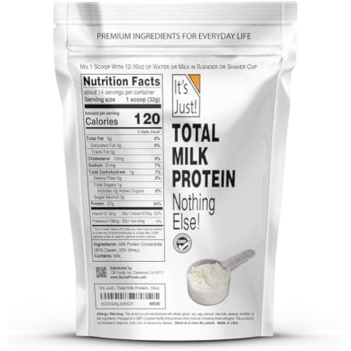 It's Just! - Total Milk Protein Concentrate Powder, Naturally 80% Casein / 20% Whey, rBSH/RBST Hormone Free, No Added Sugar, MPC-85 (1 Pound, Unflavored) - Image 2