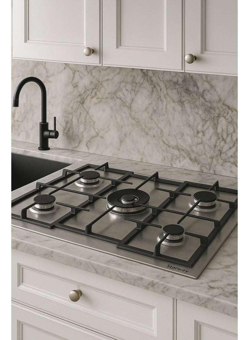 Starway 5 Burner Built In Gas Cooker, 87x52 cm, Iron Cast Stand, Easy To Clean, Auto Burn, Total Safety, - Image 3